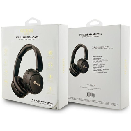 Guess Metal Logo Script - bezdrátová sluchátka do uší Bluetooth V5.3 (černá)