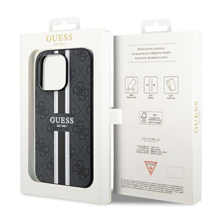 Guess 4G nyomtatott csíkos MagSafe - iPhone 14 Pro tok (fekete)
