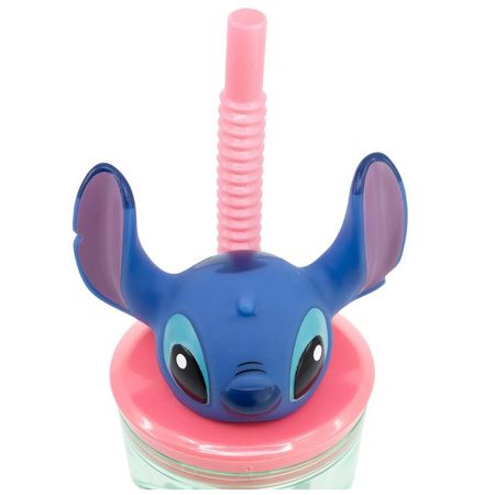 Disney Stitch - Mug with a straw and a 3D figure from the Flowers collection 360 ml