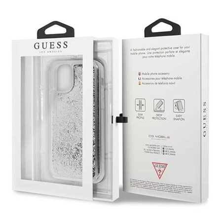 Guess Liquid Glitter Hearts - iPhone 11 Pro Tasche (silber)