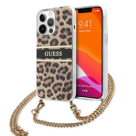 Guess Leopard Gold Stripe Crossbody - pouzdro pro iPhone 13 Pro Max