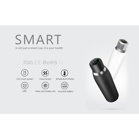 PURO Smart Bottle - 500ml INOX termikus palack intelligens LED kupakkal (Fekete)