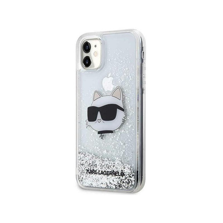 Karl Lagerfeld Liquid Glitter NFT Choupette Head - pouzdro pro iPhone 11 (stříbrné)
