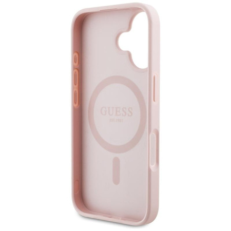 Guess MagSafe - Tasche mit genarbtem Blumenmuster für iPhone 16 (rosa)