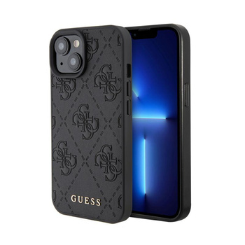 Guess Leather 4G Stamped - Case for iPhone 15 (Black)