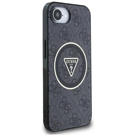 Guess IML Metal Glitter 4G Circle Triangle MagSafe - étui pour iPhone 16e (noir)