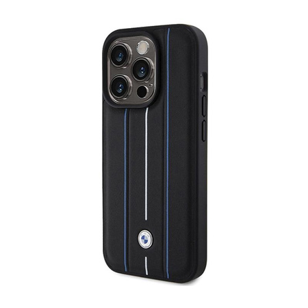 BMW Leather Stamp Blue Lines - iPhone 15 Pro Max Tasche (schwarz)