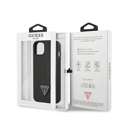 Guess Saffiano háromszög logós tok - iPhone 14 Plus tok (fekete)