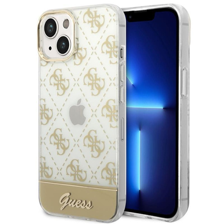 Guess 4G Stripe Script Logo Electroplated Pattern - iPhone 14 Case (Gold)