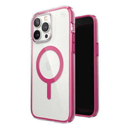 Speck Presidio Perfect-Clear mit Impact Geometry + MagSafe - iPhone 14 Pro Max Hülle mit MICROBAN Beschichtung (Clear / Digital Pink)
