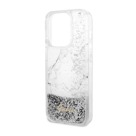 Guess Liquid Glitter Marble - Schutzhülle für iPhone 14 Pro (Weiß)
