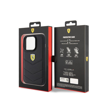 Logo Ferrari en métal matelassé - Coque iPhone 15 Pro (noir)