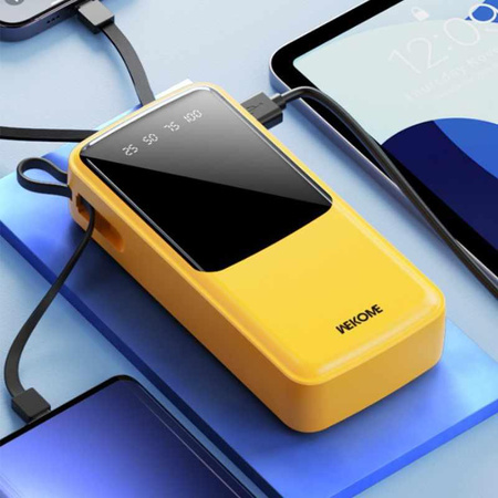 WEKOME WP-10 Pop Digital Series - Power bank 20000 mAh with built-in USB-C / Lightning / Micro USB / USB-A cable (Yellow)