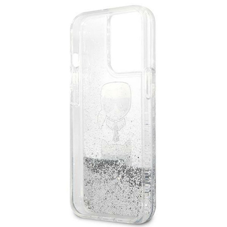 Karl Lagerfeld Liquid Glitter Karl & Choupette Head - iPhone 13 Pro Tasche (Silber)