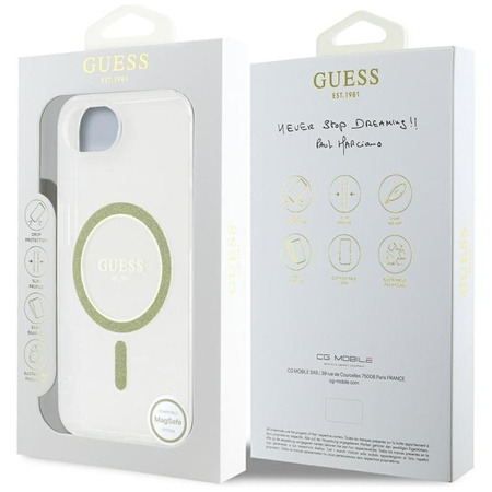 Guess IML Glitter Circle MagSafe - Etui do iPhone 16e (przezroczysty)