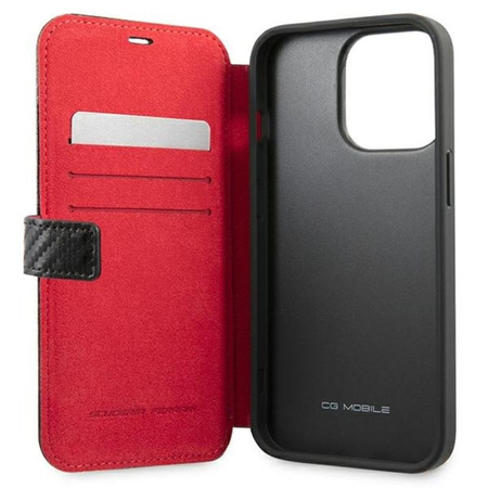 Coque Ferrari Booktype On Track Carbon Stripe - iPhone 13 Pro Case (noir)