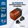 Energizer Ultimate - Multiplug EU / UK / US GaN USB-C 20W PD utazási töltő (diófa burl)