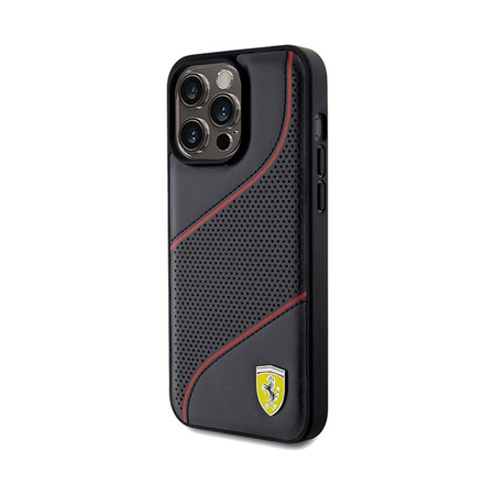 Ferrari perforált hullámok fém logó - iPhone 15 Pro Max tok (fekete)