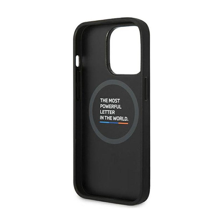 Kožené pouzdro BMW Hot Stamp Tricolor MagSafe - iPhone 14 Pro (černé)