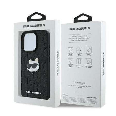 Karl Lagerfeld Monogram Choupette Head Pin - pouzdro pro iPhone 16 Pro Max (černé)
