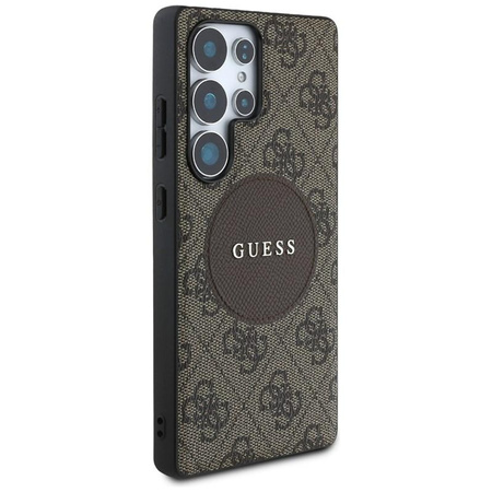 Guess 4G Round Patch Classic Logo MagSafe - pouzdro pro Samsung Galaxy S25 Ultra (hnědé)