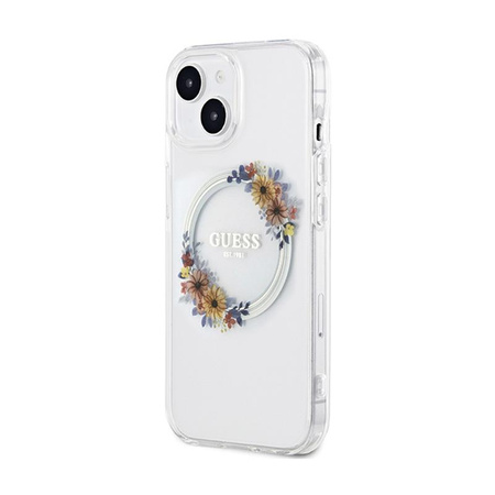 Guess IML Flowers Wreath MagSafe - iPhone 15 Hülle (Transparent)
