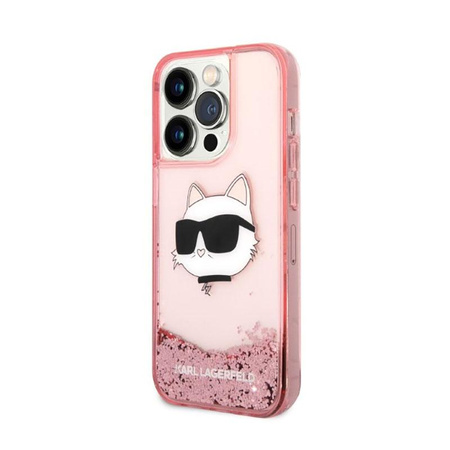Karl Lagerfeld Liquid Glitter NFT Choupette Head - iPhone 14 Pro Max Tasche (rosa)