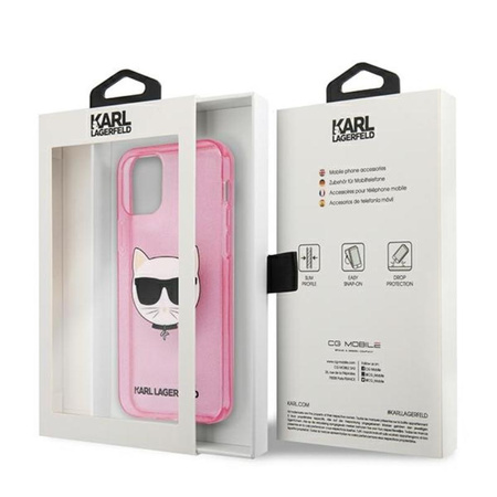 Karl Lagerfeld Choupette Head Glitter - pouzdro pro iPhone 12 Pro Max (růžové)