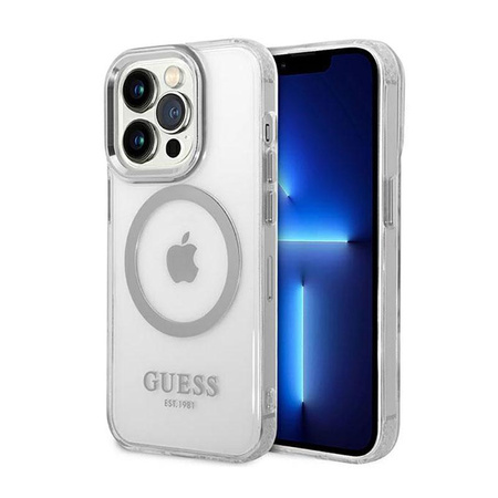 Guess Metal Outline MagSafe - iPhone 14 Pro Tasche (Transparent / Silber)