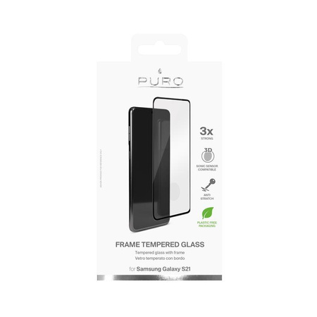 PURO Frame Tempered Glass - Gehärtetes Displayschutzglas für Samsung Galaxy S21 (schwarzer Rahmen)