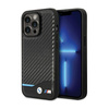 BMW Leather Carbon Blue Line - iPhone 13 Pro Max tok (fekete)