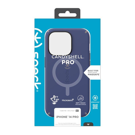 Speck CandyShell Pro + MagSafe - Coque pour iPhone 14 Pro avec revêtement MICROBAN (Bleu de Prusse / Gris nuageux)
