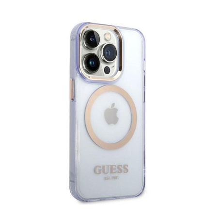 Guess Gold Outline Průsvitné pouzdro MagSafe - iPhone 14 Pro Max (fialové)