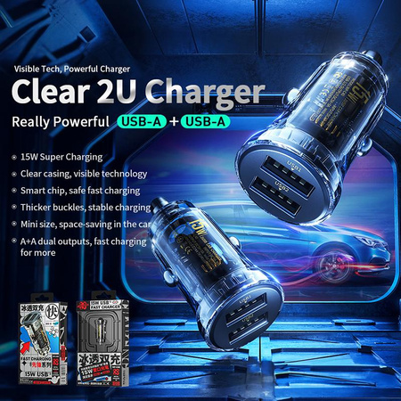 WEKOME WP-C40 Vanguard Series -  Ładowarka samochodowa 2 x USB Fast Charging 15W (Czarny / Przezroczysty)