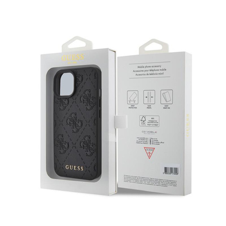Kožené pouzdro Guess 4G s razítkem - iPhone 15 (černé)