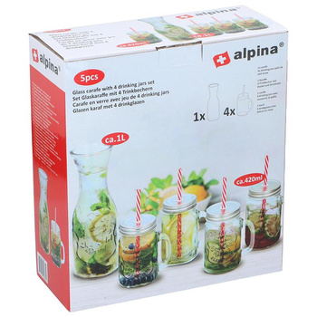 GLASS CUPS WITH JAR AND COVER FOR DRINKS, Decanter, Jars, Alpina
