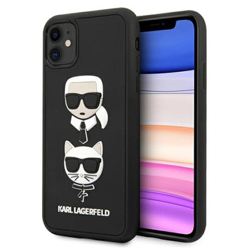 Karl Lagerfeld 3D Gummi Karl & Choupette Köpfe - iPhone 11 Hülle (schwarz)