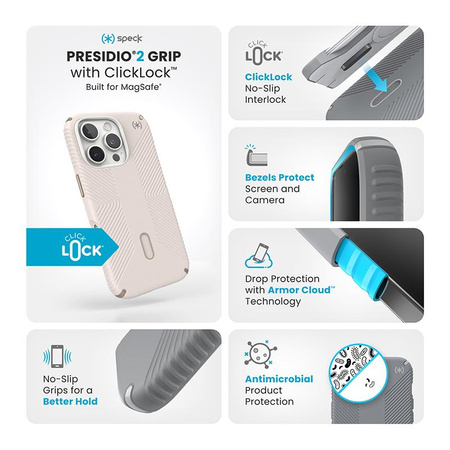 Speck Presidio2 Grip ClickLock & MagSafe - iPhone 16 Pro Case (Bleached Bone / Heirloom Gold / Hazel Brown)