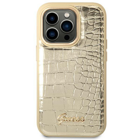 Guess Croco Collection - pouzdro pro iPhone 14 Pro (zlaté)