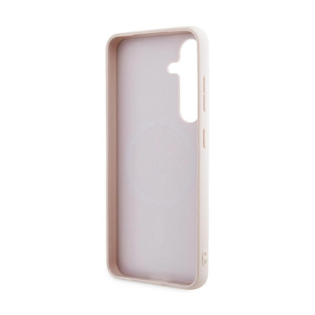 Guess 4G Collection Cuir Logo Métal MagSafe - Étui Samsung Galaxy S24 (rose)