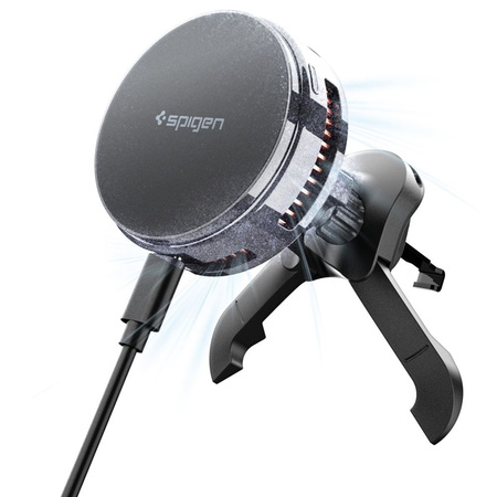Spigen Essential EV25MFAQ – Magnetický držák do ventilace s bezdrátovým nabíjením 25W MagSafe Qi2.2 (Black)