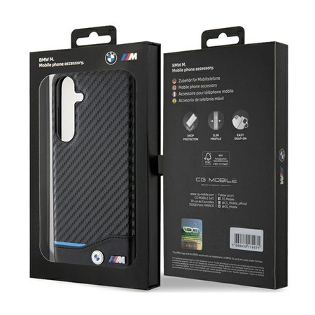 BMW Leather Carbon Blue Line - Tasche für Samsung Galaxy S24+ (schwarz)