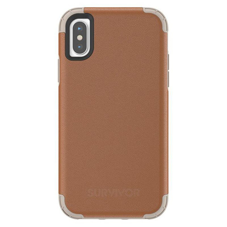 Griffin Survivor Prime Leather - Páncélozott tok iPhone X készülékhez (barna)