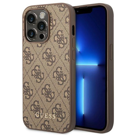 Guess 4G Metall Gold Logo - iPhone 14 Pro Max Tasche (braun)
