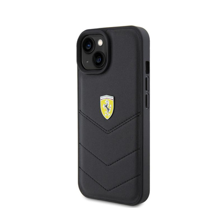 Ferrari Quilted Metal Logo - Hülle für iPhone 15 (Schwarz)