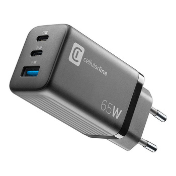 Cellularline Multipower Micro GaN - Napájecí nabíječka 2x USB-C a USB-A Power Delivery 65W (černá)