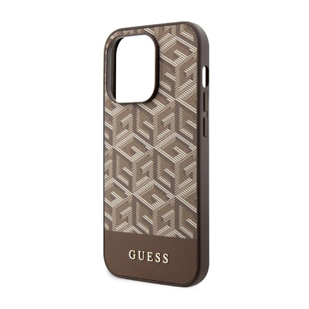 Guess GCube Stripes MagSafe - pouzdro pro iPhone 14 Pro Max (hnědé)