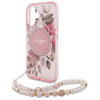 Guess IML Flowers With Pearl Strap MagSafe - Coque pour iPhone 16 Plus (rose)
