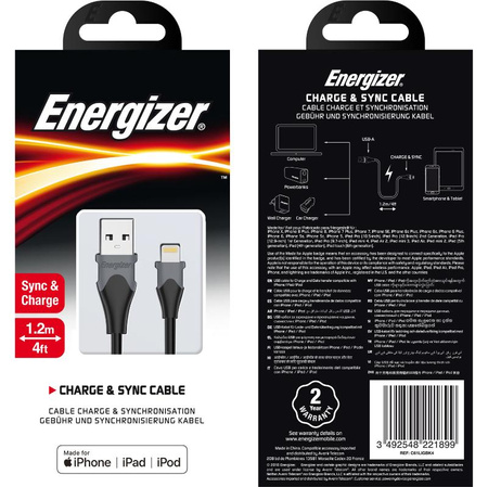 Energizer Classic - USB-A zu Lightning Anschlusskabel MFi zertifiziert 1.2m (Schwarz)