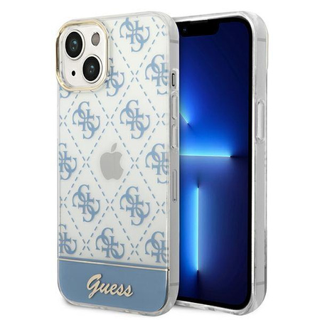 	Guess 4G Stripe Script Logo Electroplated Pattern – Etui iPhone 14 Plus (niebieski)